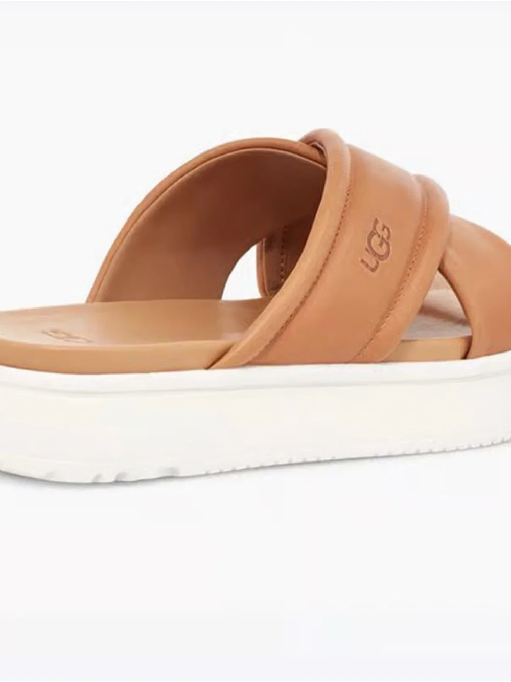 UGG Zayne Crossbody Slide Platform Sandals Leather Women’s Size 10 Brown Camel